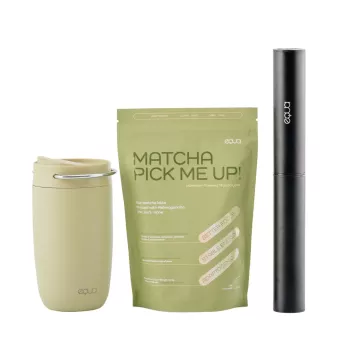 Sada 3 EQUA produktů Matcha Pick Me Up + Cup Matcha 300 ml ekologický termohrnek na pití + dobíjecí 