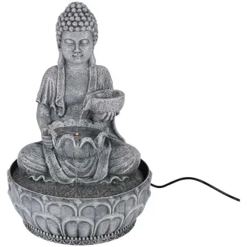 Fontána pokojová s LED osvětlením 29 cm Budha šedá