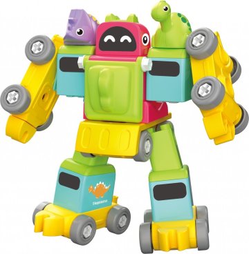 KIDS WORLD MALÝ KUTIL 2 v 1 Vláček s dinosaury a robot šroubovací stavebnice