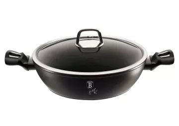 BERLINGERHAUS Pánev WOK s poklicí a mramorovým povrchem 30 cm Black Silver Collection BH-7113