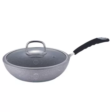 BERLINGERHAUS Wok s mramorovým povrchem s poklicí 28 cm Gray Stone Touch Line BH-1160