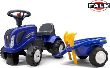 FALK Odrážedlo 280C Baby New Holland T7 s vlečkou a lopatkou s hráběmi