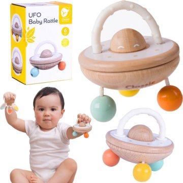 Teddies Chrastítko UFO dřevo v krabičce