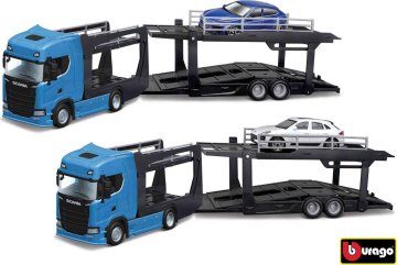 Bburago 1:43 Kamion Multicar Carrier Scania 770S Black + Lamborghini Urus