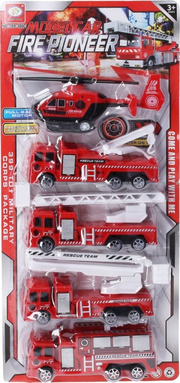 Wiky Vehicles Hasičský set auto na zpětné natažení 17 cm 5 ks